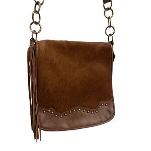 Noa Italian Leather haircalf crossbody bag studded  Boho western cowgirl